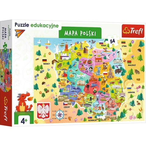 PUZZLE 54 ELEMENTY TREFLIKI MAPA POLSKI TREFL 15556