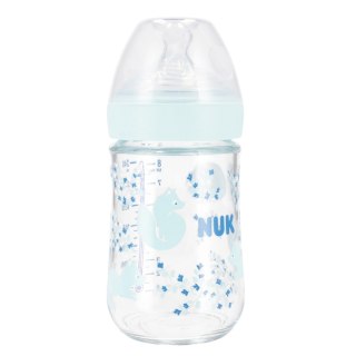 NUK MP BUTELKA SZKLANA ZE SMOCZKIEM M 240 ML NATURE SENSE NIEBIESKA 10745117 NUK