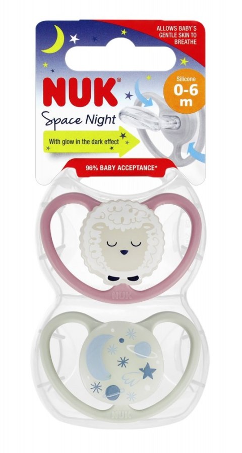 NUK MP SMOCZEK USPOKAJAJĄCY SILIKONOWY 0-6M SPACE NIGHT RÓŻOWY/POPIELATY OP.2 SZT. 10730578 NUK