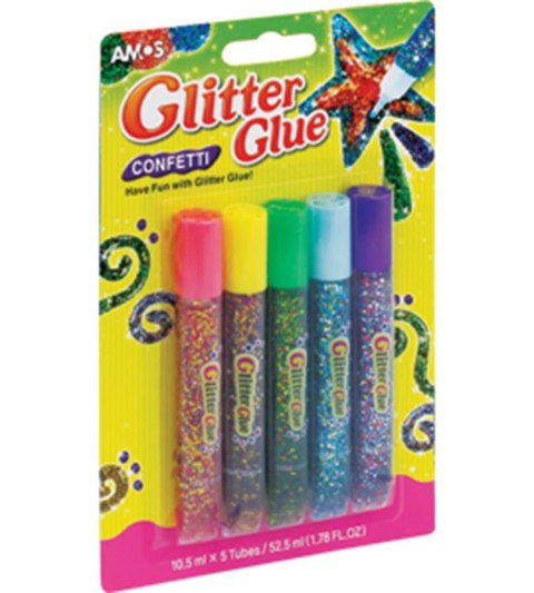 KLEJ Z BROKATEM GLITTER GLUE CONFETTI 5 KOL. 10,5 ML AMOS GCF10B5