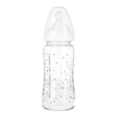 NUK BUTELKA SZKLANA Z WSKAŹNIKIEM TEMP. 240 ML 0-6M FIRST CHOICE BIAŁA 10745121 NUK