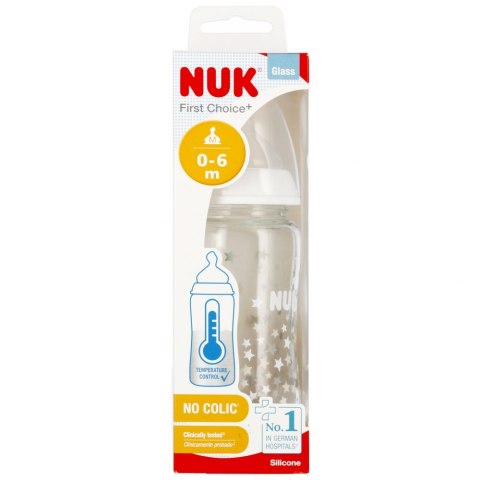 NUK BUTELKA SZKLANA Z WSKAŹNIKIEM TEMP. 240 ML 0-6M FIRST CHOICE BIAŁA 10745121 NUK