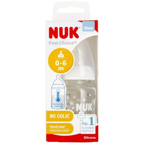 NUK BUTELKA SZKLANA Z WSKAŹNIKIEM TEMP. 120 ML 0-6M FIRST CHOICE BIAŁA 10747114 NUK