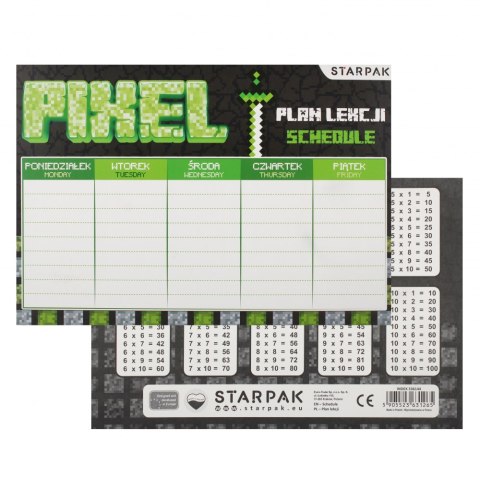 PLAN LEKCJI Z TABLICZKĄ MNOŻENIA A5 PIXEL GAME STARPAK 536144 STARPAK